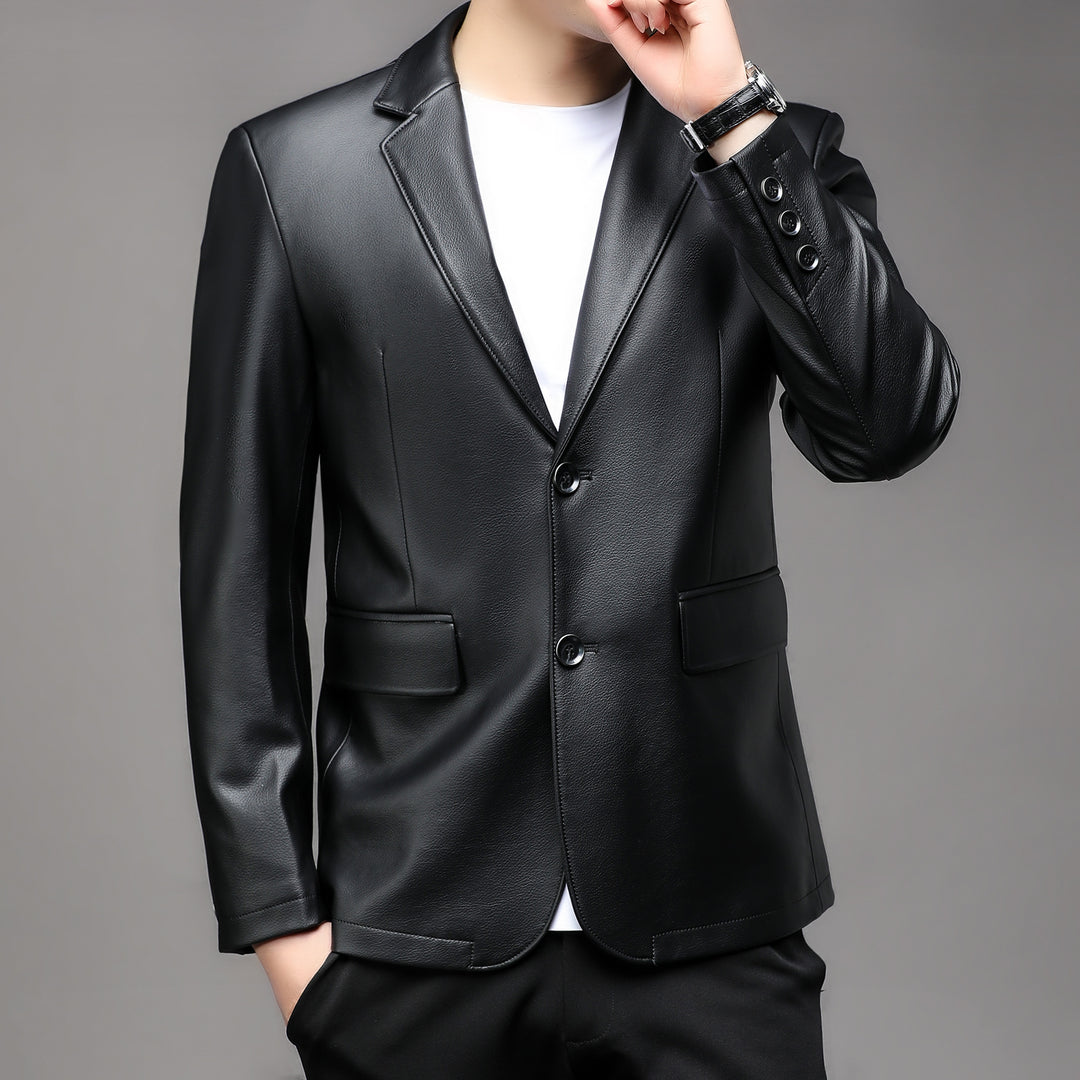 Herren eleganter Kunstleder-Blazer mit klassischem Schnitt Aliams