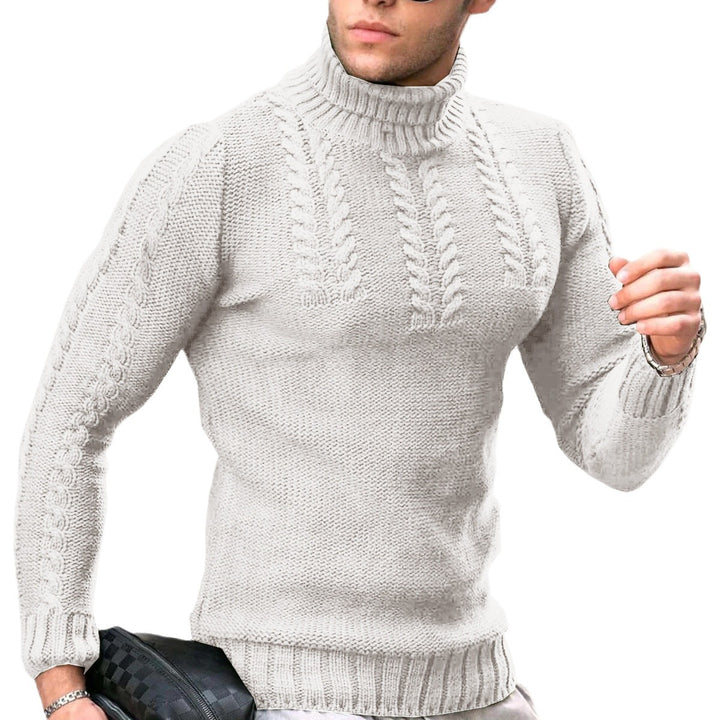 Herren gehobener Strickpullover mit hohen Kragen und detailreichen Zopfmuster Aliams