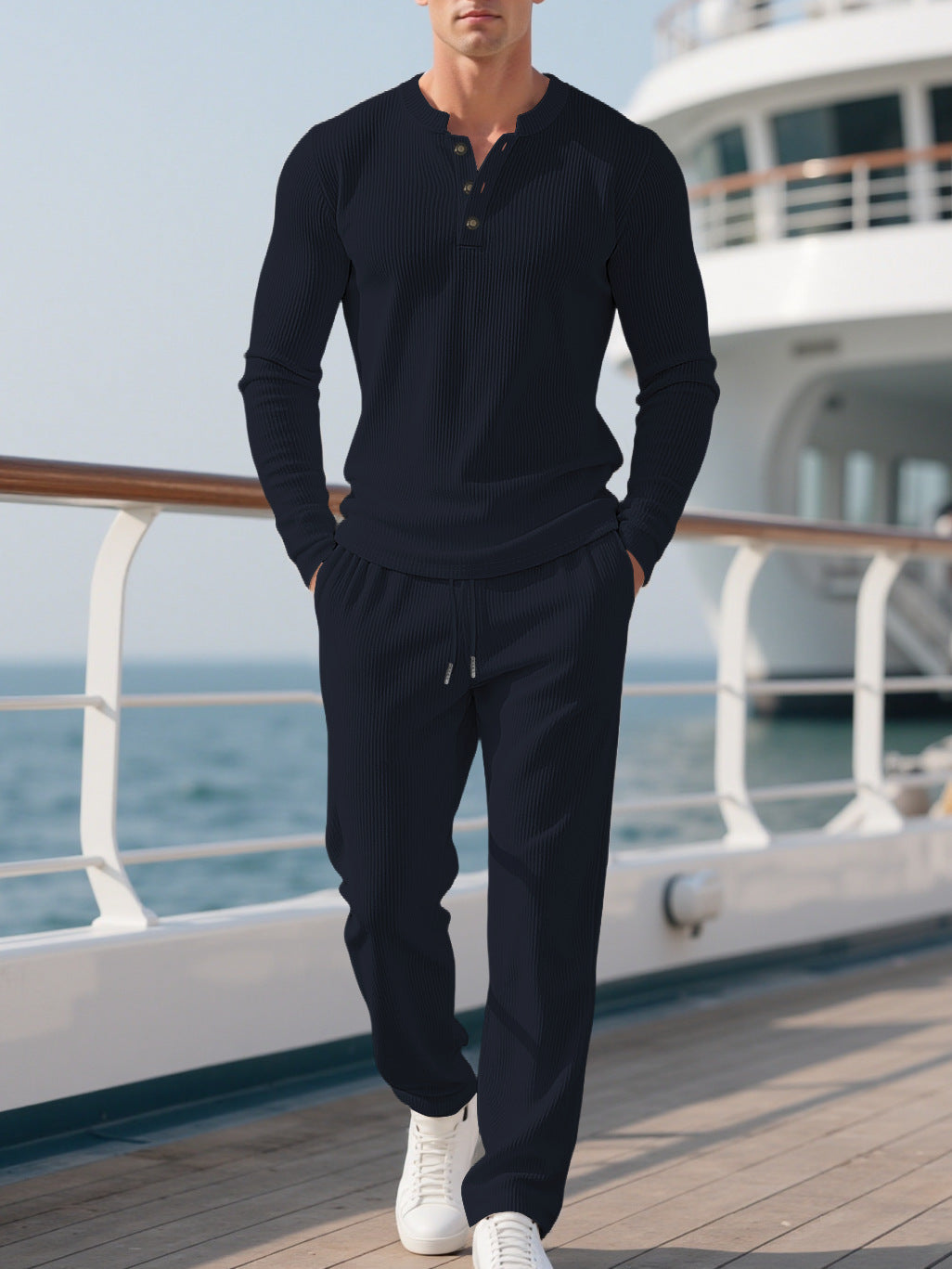 Herren Komfortabler Langarm-Hoodie mit modischer Knopfleiste und elastischer Bundverarbeitung Aliams