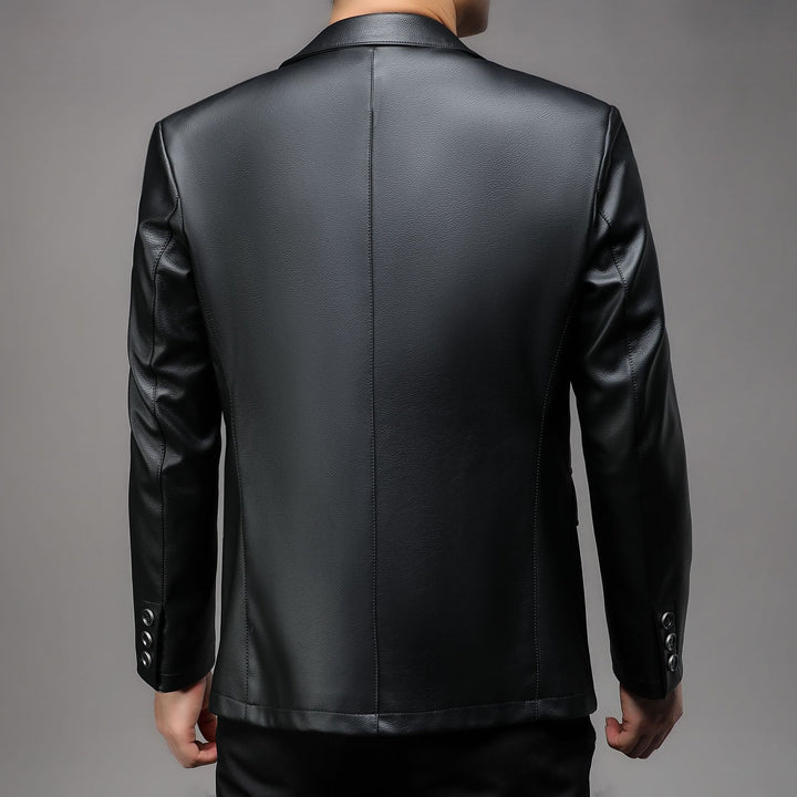 Herren eleganter Kunstleder-Blazer mit klassischem Schnitt Aliams