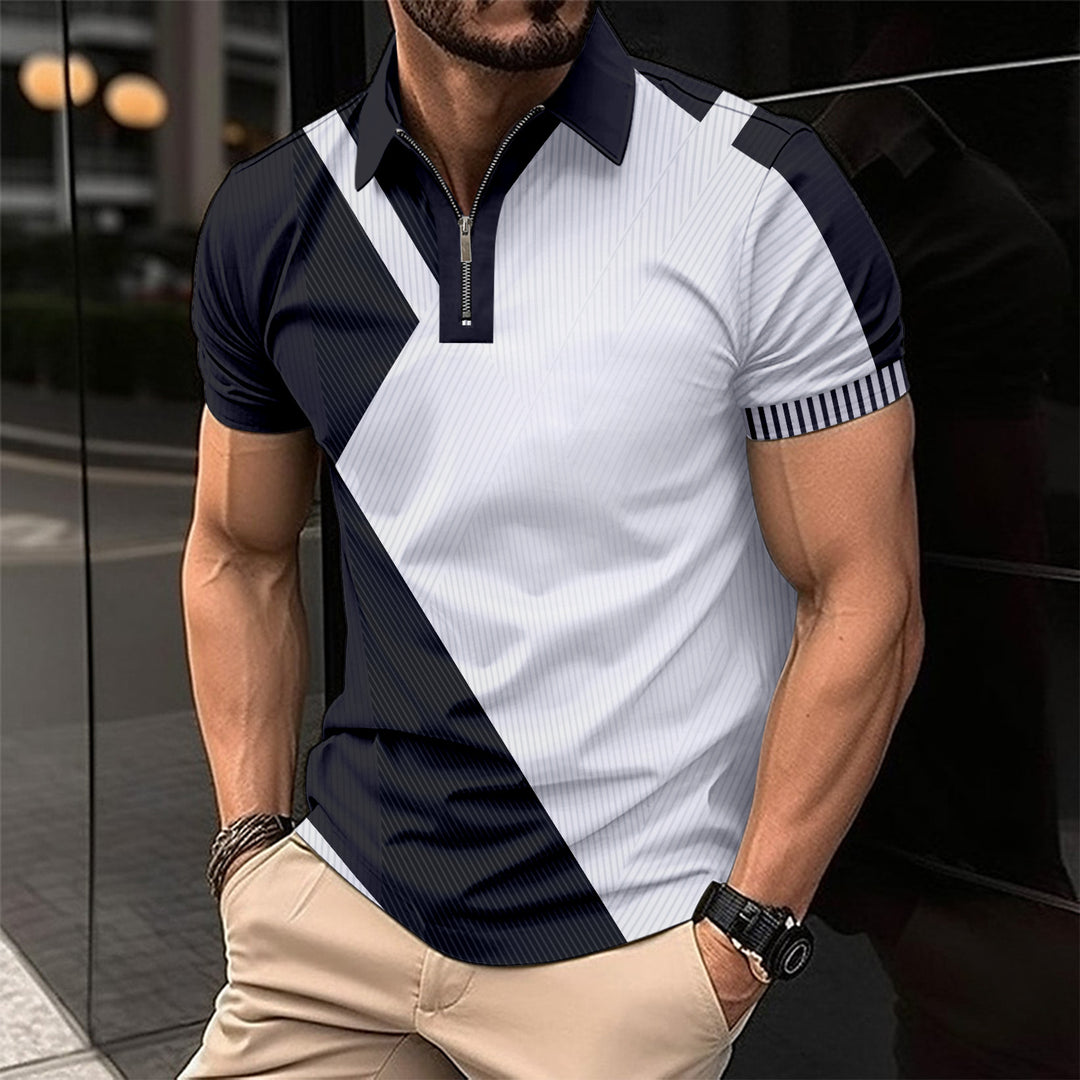 Herren Kurzarm Poloshirt mit modernem Grafikdesign und sportlichem Reißverschluss Aliams