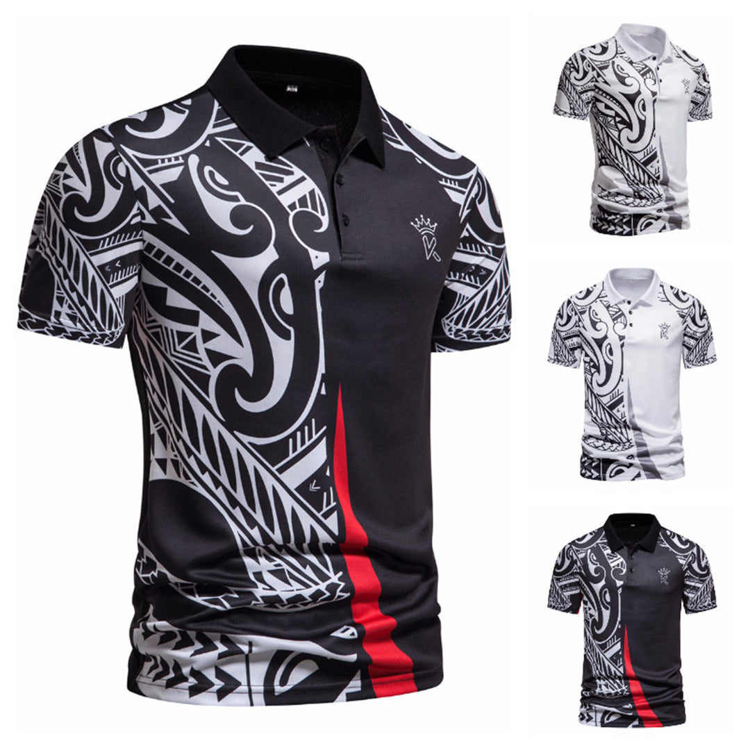 Herren Poloshirt mit modernem tribal Design und atmungsaktiver Funktionalität Aliams