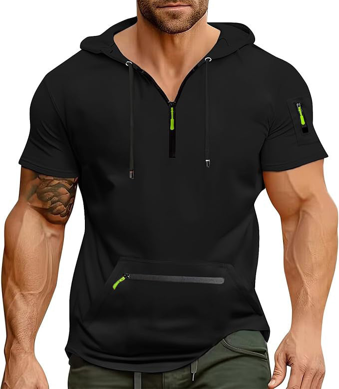 Herren Kurzarm Hoodie mit Reißverschluss Aliams