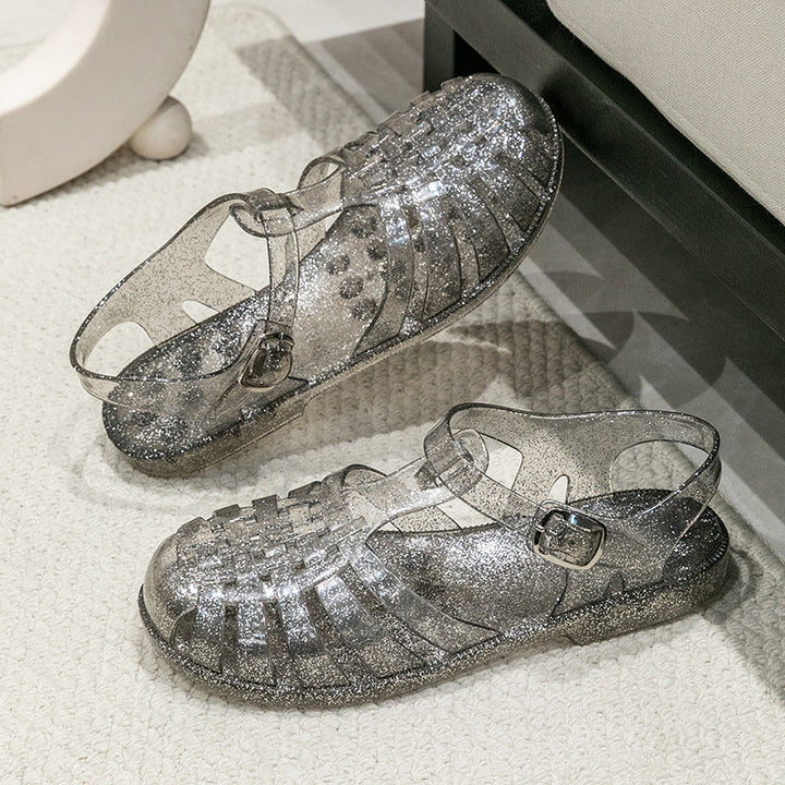 Damen Glitzernde Freizeit-Sandalen Im Riemchen-Stil mit Verstellbarem Verschluss Aliams
