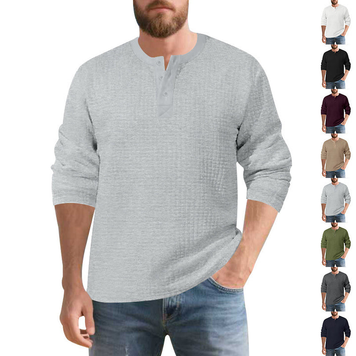 Herren Elegantes Langarmshirt mit Knopfleiste und strukturiertem Stoff Aliams