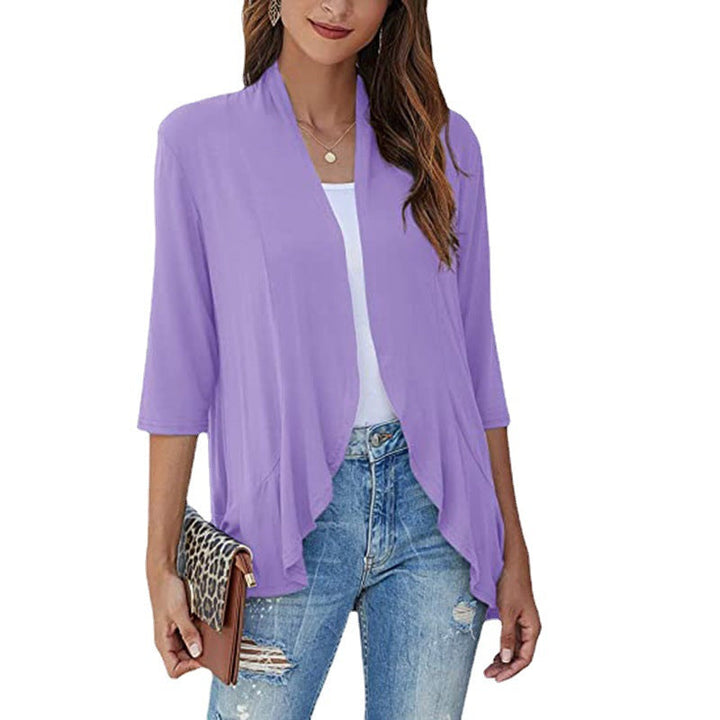 Damen Leichte Chiffonjacke mit Offenen Fronten und 3/4-Ärmeln Aliams