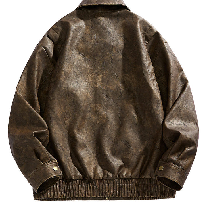 Herren kurz geschnittene Lederjacke mit elastischem Bund und Taschen Aliams