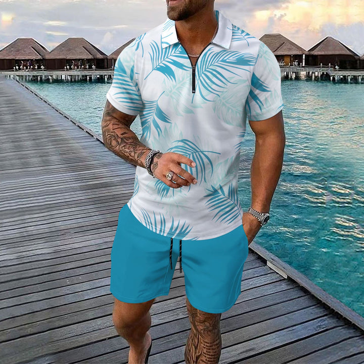Herren Polohemd im tropischen Design mit Reißverschluss Aliams