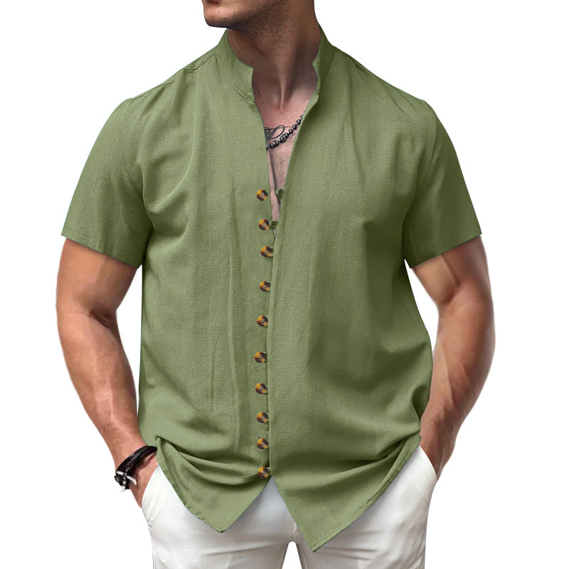 Herren elegant geschnittenes Kurzarmhemd mit Stehkragen Aliams