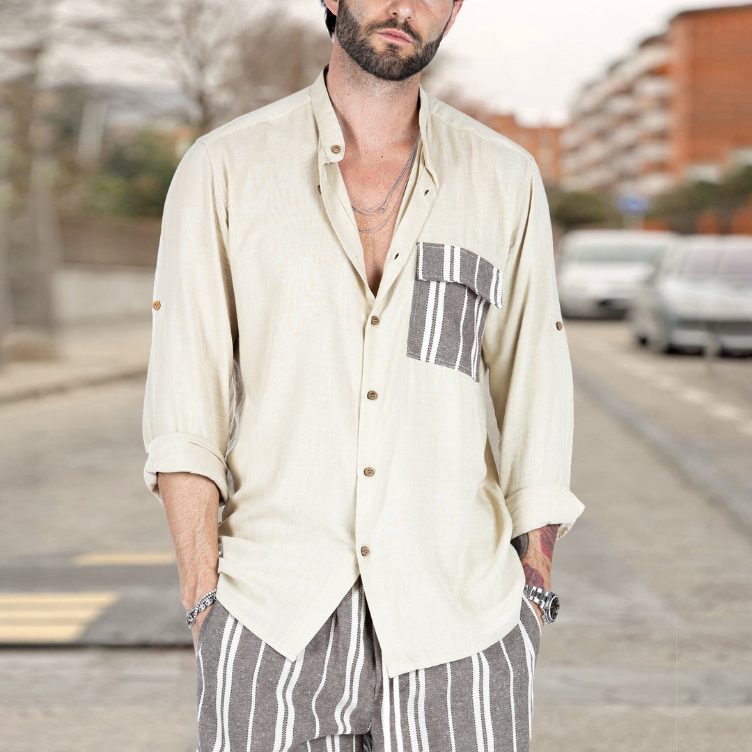 Herren luftige Sommerbluse mit Streifenmuster Aliams