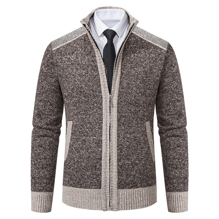 Herren elegante Strickjacke mit modernem Reißverschluss und hohem Kragen Aliams