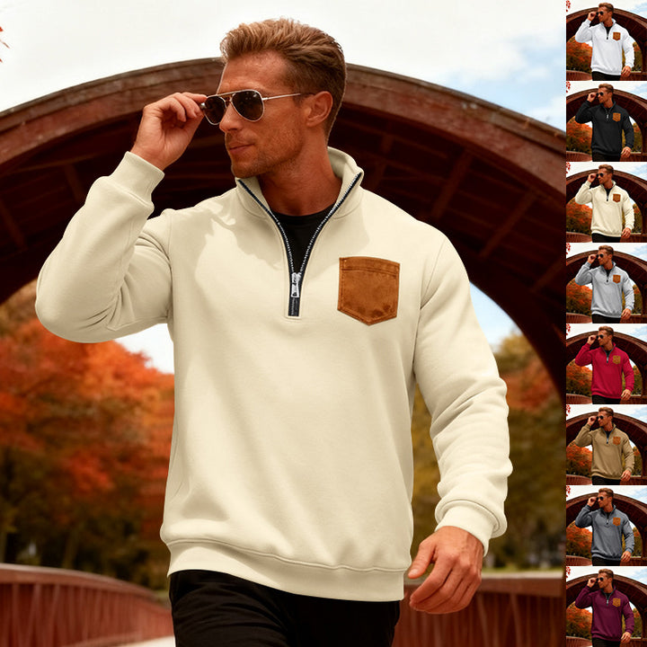 Herren Fleecepullover mit halbem Reißverschluss und praktischer Brusttasche Aliams