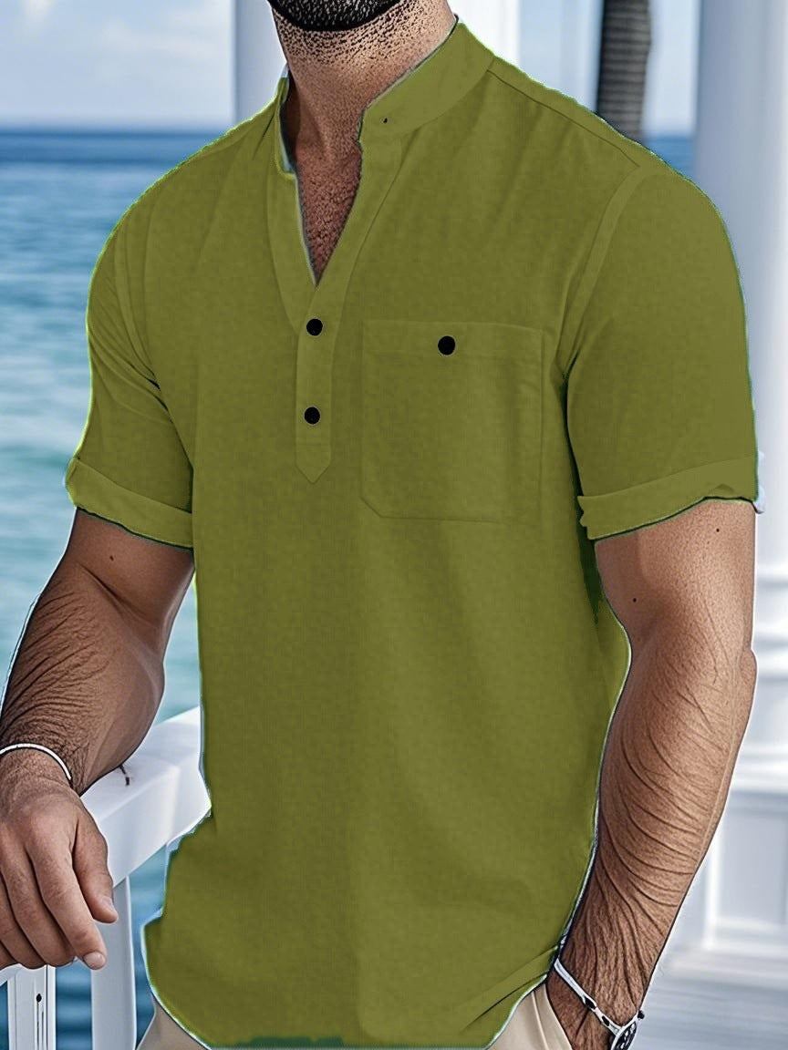 Herren Freizeit Kurzarm Hemd mit Knopfverschluss Aliams