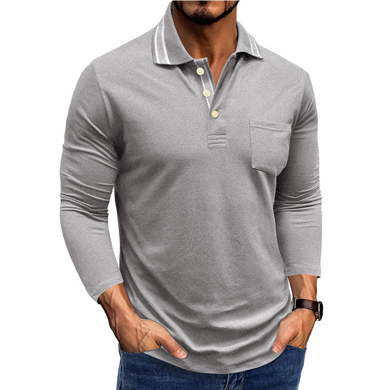 Herren elegantes Langarm Poloshirt mit modischen Details Aliams