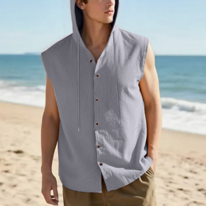 Herren ärmelloses Kapuzenshirt mit Knopfleiste und lässigem Schnitt Aliams