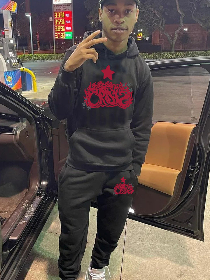 Herren Kapuzenpullover und Jogginghose Set mit künstlerischem Druck und lässigen Details Aliams