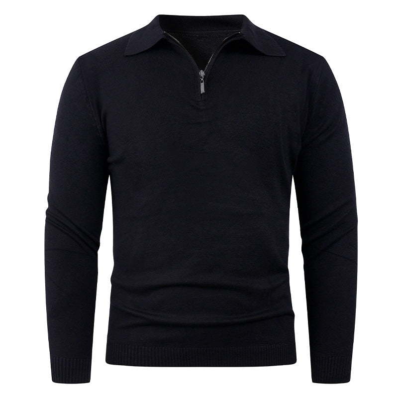Herren Strickpullover mit halb offenem Kragen und feiner Rippenstruktur Aliams
