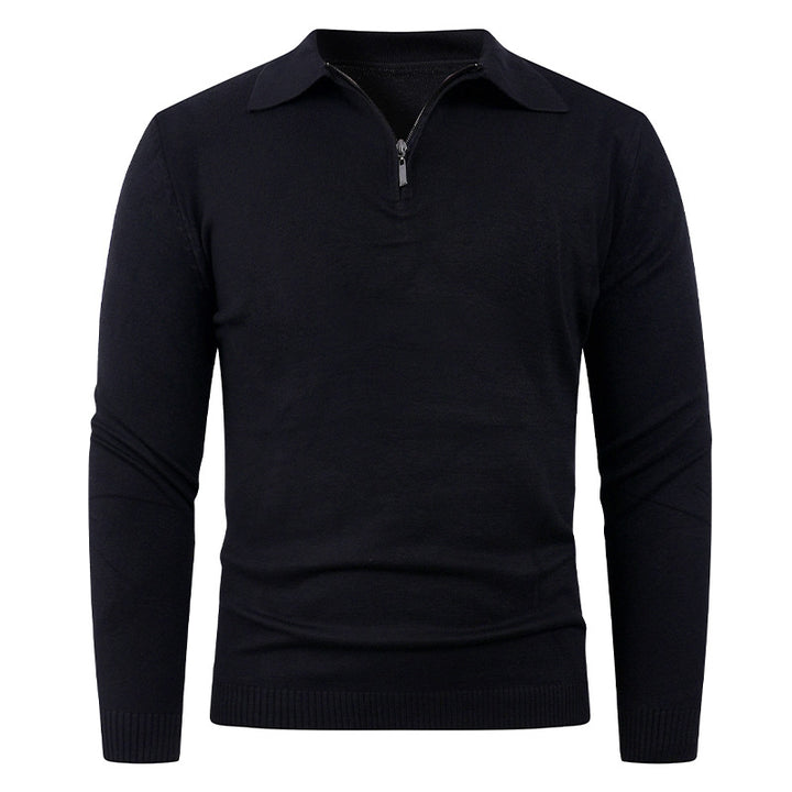 Herren Strickpullover mit halb offenem Kragen und feiner Rippenstruktur Aliams
