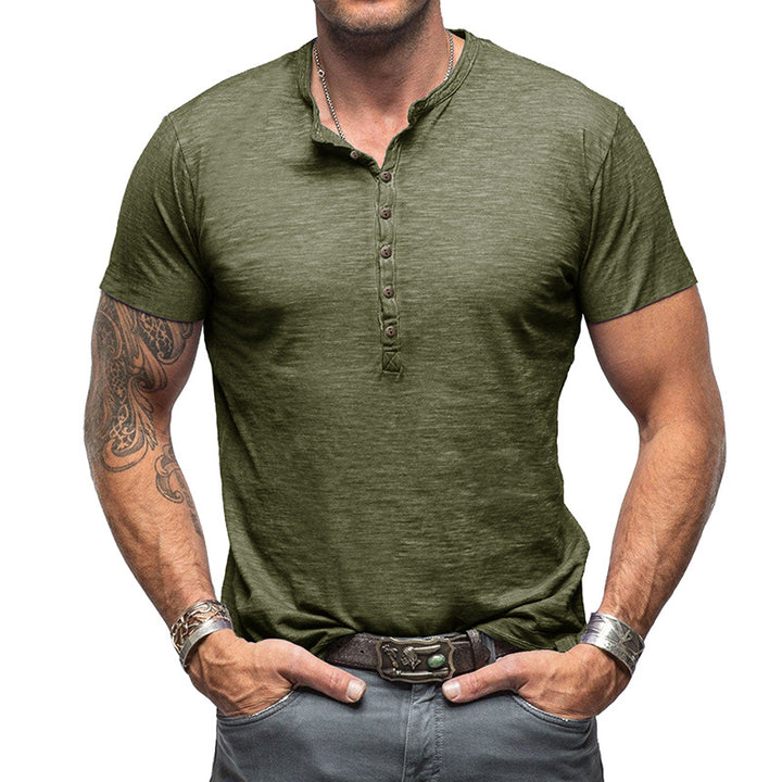 Herren Kurzarm Henley-T-Shirt mit strukturierter Knopfleiste Aliams