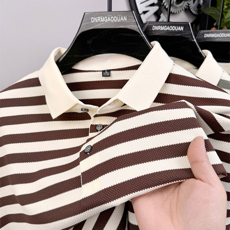 Herren Poloshirt mit strukturiertem Streifenmuster und innovativer Knopfleiste Aliams