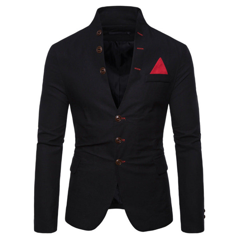 Herren eleganter Blazer mit modernem Stehkragen und ausgefallenen Knopfdetails Aliams