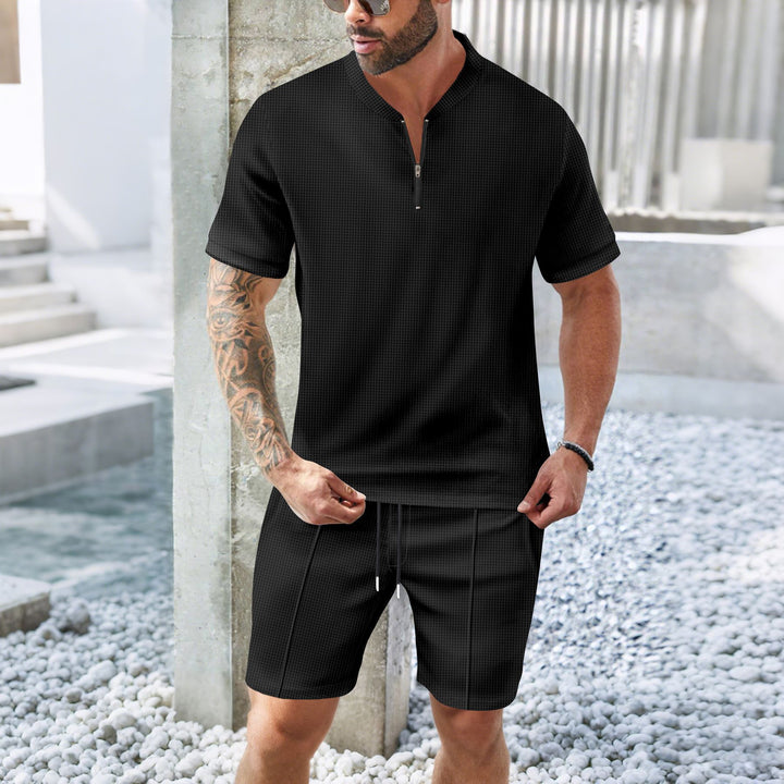 Herren sportliches Kurzarm-Set mit Reißverschluss und bequemen Shorts Aliams