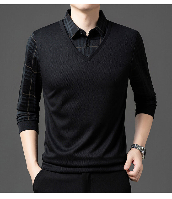 Herren eleganter V-Pullover mit strukturierten Ärmeln Aliams