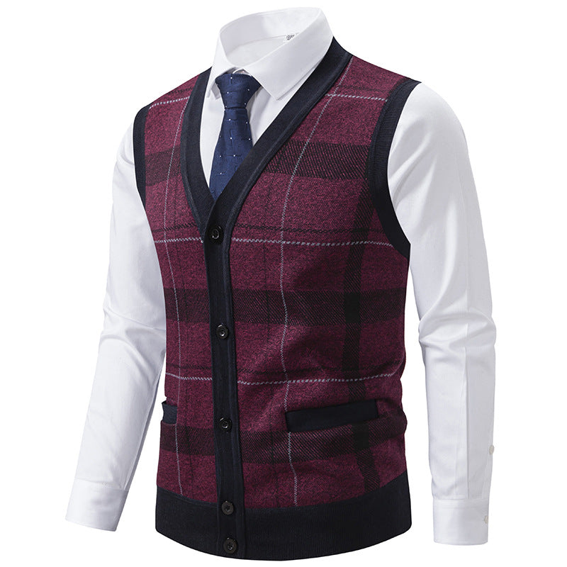 Herren elegante Strickjacke mit modernem Karomuster Aliams