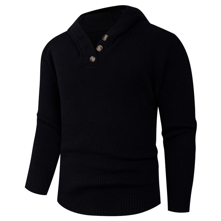 Herren Pullover mit Schalkragen und Holzknöpfen Aliams