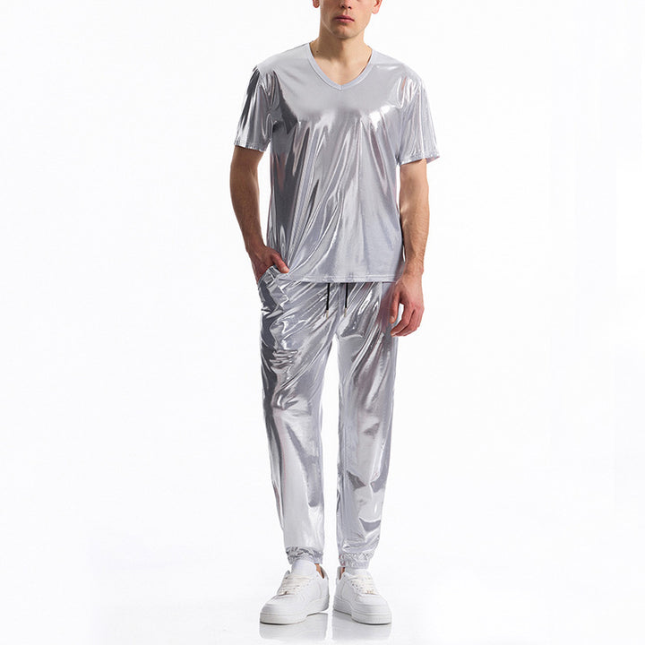 Herren Sportliches Set aus glänzendem Material mit V-Ausschnitt Aliams