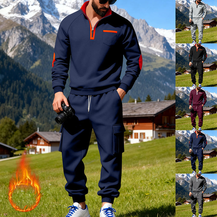 Herren Sportlicher Freizeitanzug mit halbem Reißverschluss und praktischen Taschen Aliams