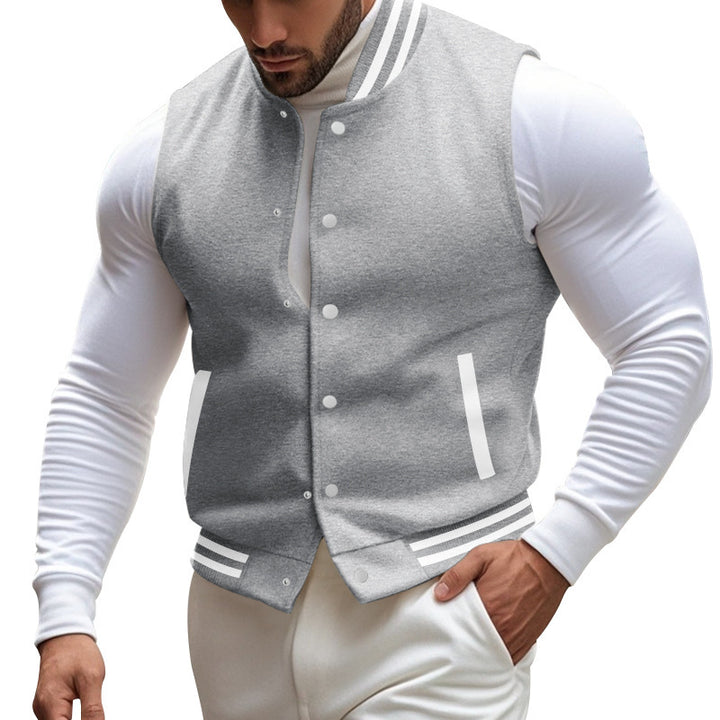 Herren sportliche Collegejacke mit Druckknöpfen und Streifen Aliams