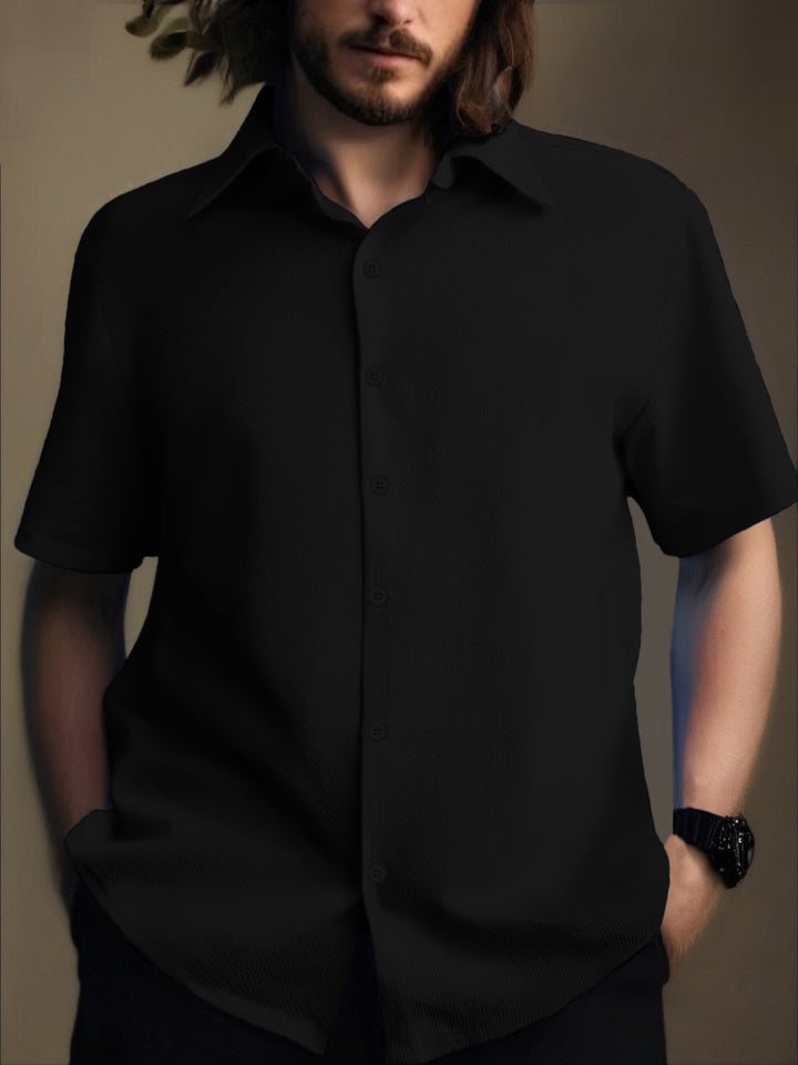 Herren Kurzarm-Hemd mit strukturiertem Gewebe und modernen Details Aliams