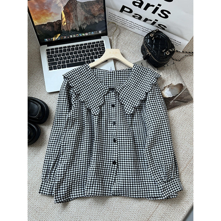 Damen Bluse mit großem Kragen und Rüschendetails Aliams