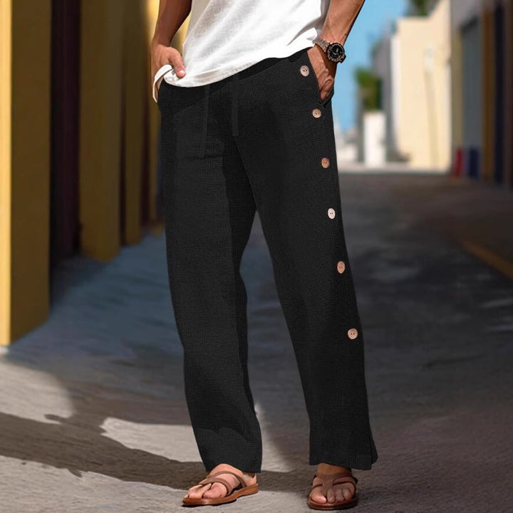 Herren Leinenhose mit seitlichen Knopfdetails und lockerer Passform Aliams