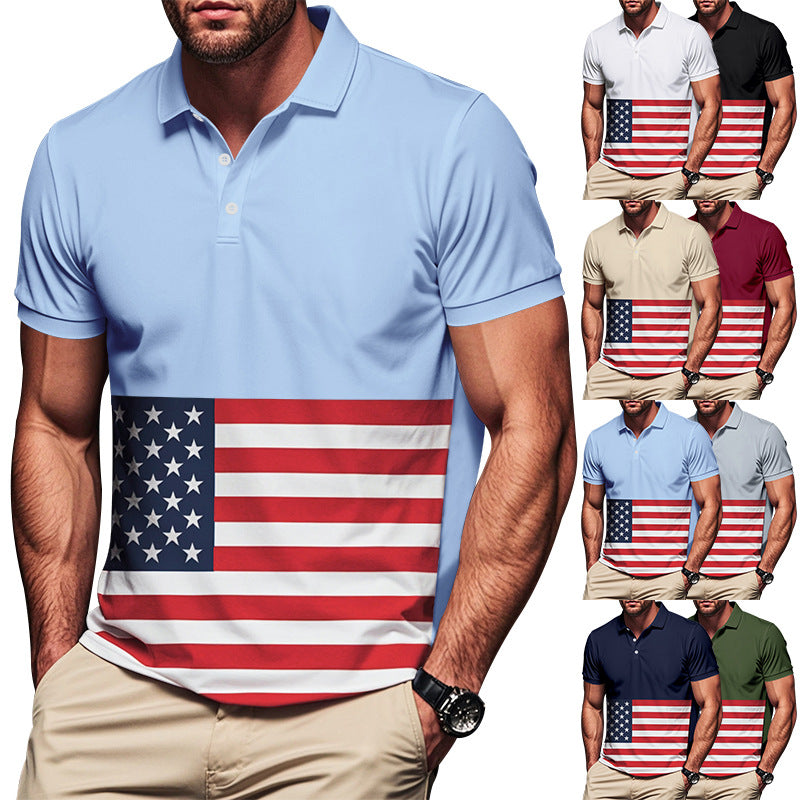 Herren Polohemd mit Amerikanischem Flaggen-Design und atmungsaktivem Stoff Aliams