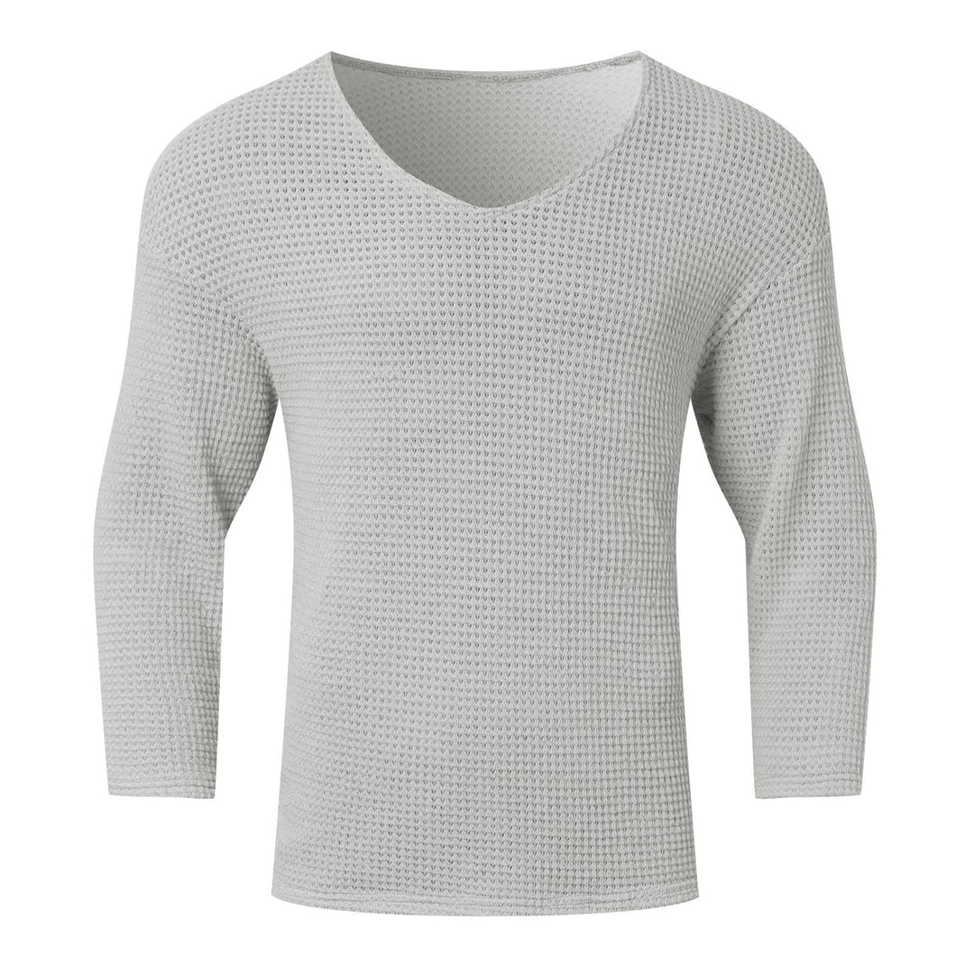 Herren V-Ausschnitt Waffelmuster Pullover mit 3/4-Ärmeln Aliams