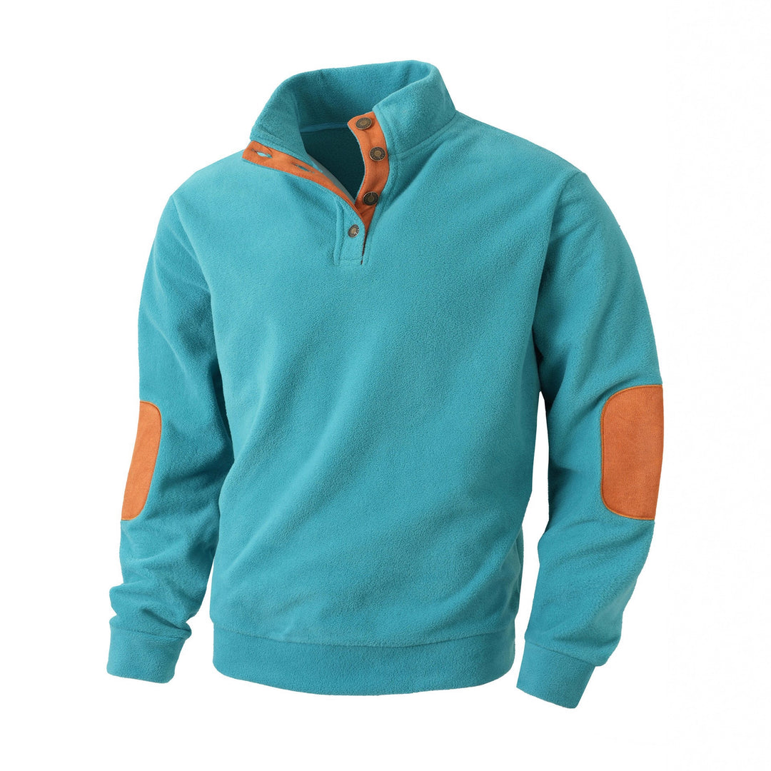 Herren bequemer Fleece Pullover mit Kragen und Kontrastbesatz Aliams