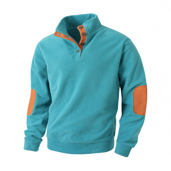 Herren bequemer Fleece Pullover mit Kragen und Kontrastbesatz Aliams