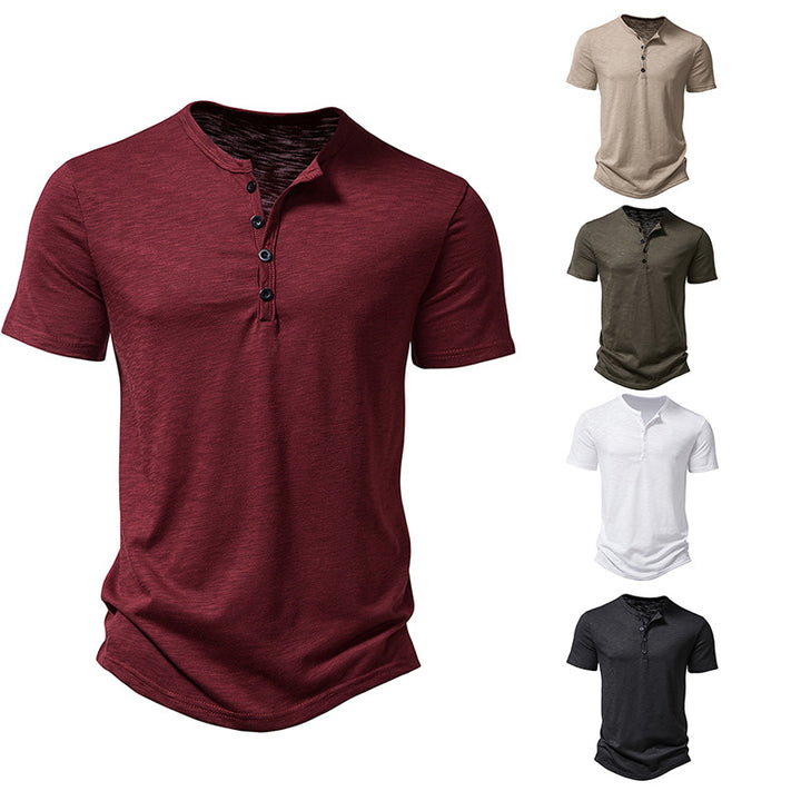 Herren Kurzarm-Henley-Shirt mit klassischem Knopfdesign Aliams