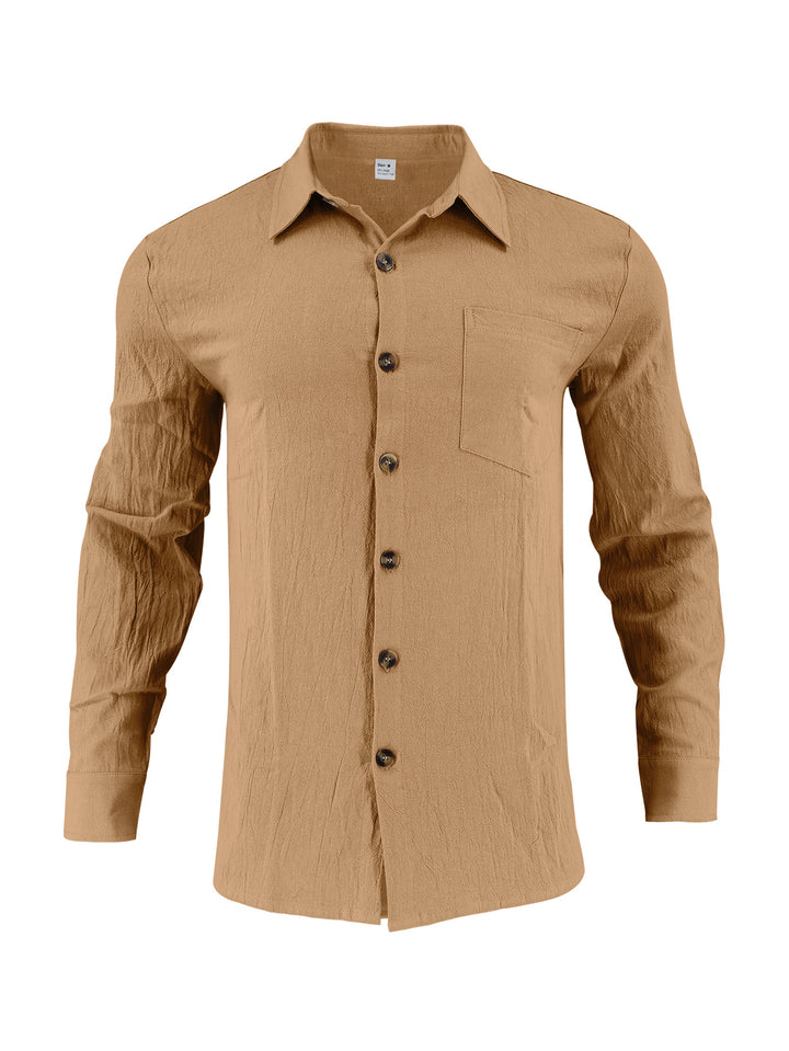 Herren elegantes Langarmhemd aus strukturierter Baumwolle mit praktischer Brusttasche Aliams
