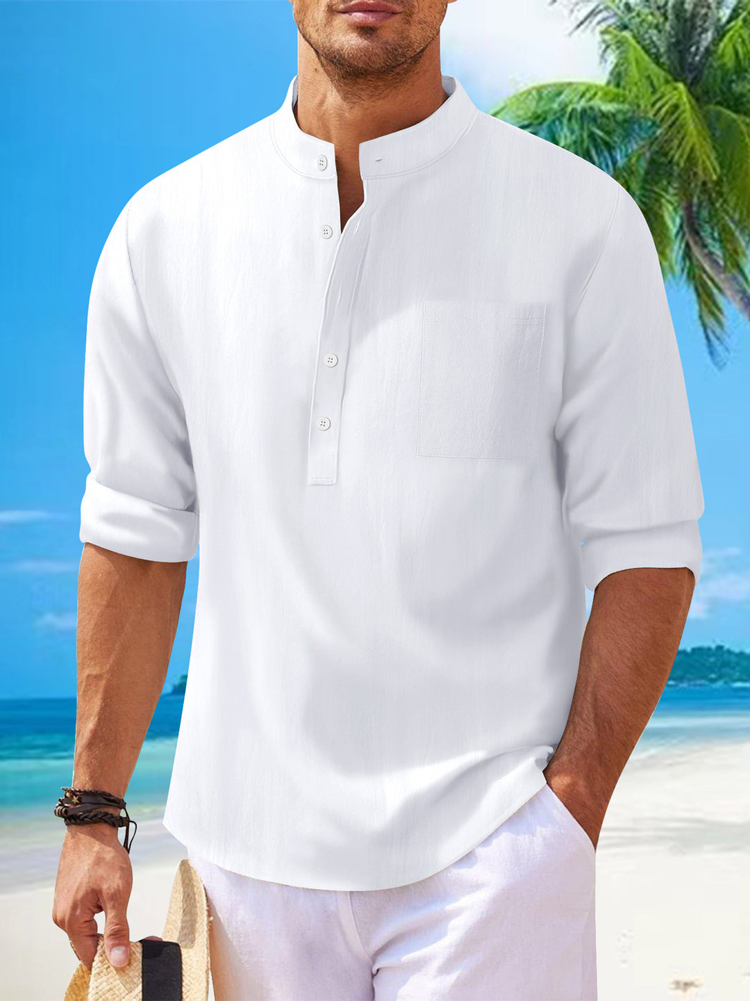 Herren Hemd mit modernem Stehkragen und praktischer Brusttasche Aliams