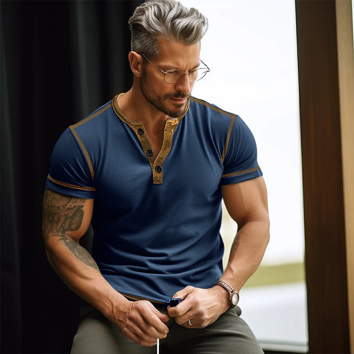 Herren Kurzarm T-Shirt mit Knopfleiste Aliams