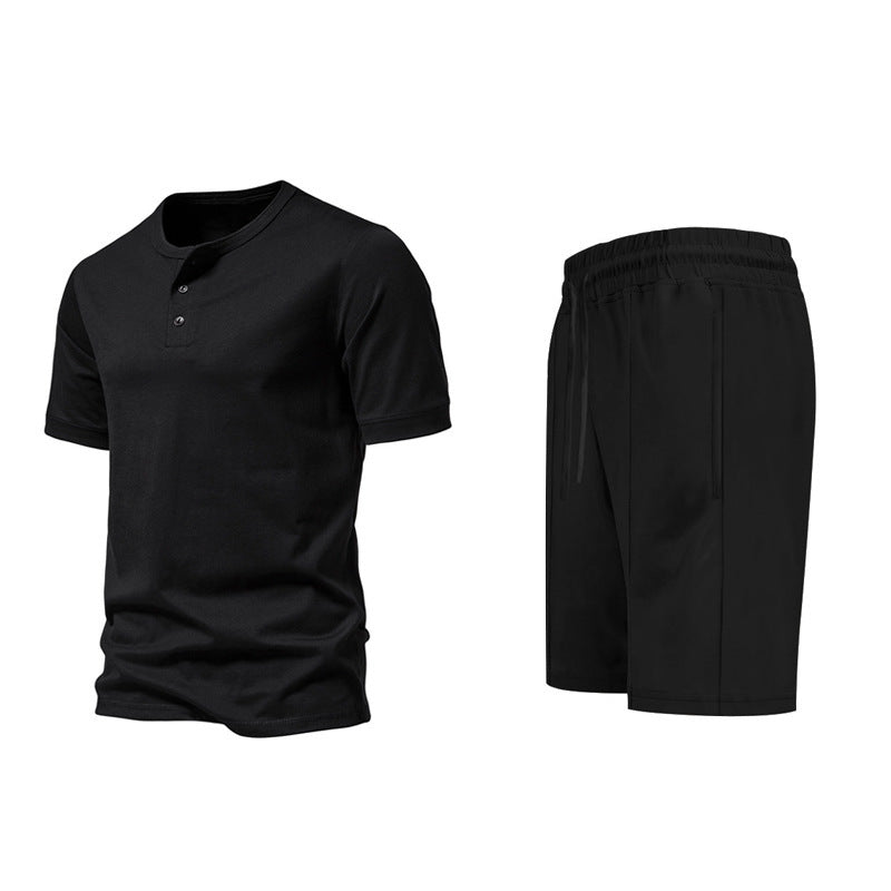Herren sportliches Freizeitset mit knöpfbarem Oberteil und bequemen Shorts Aliams