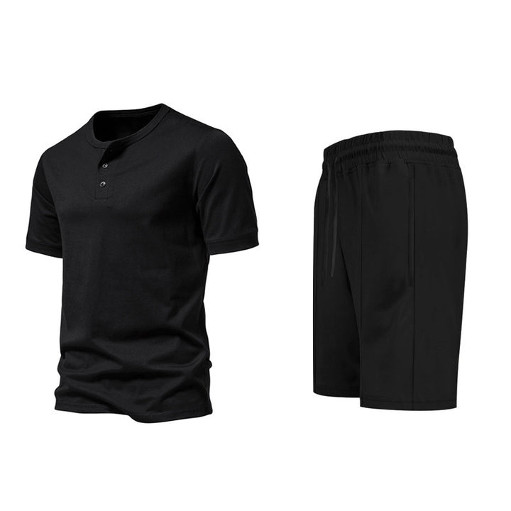 Herren sportliches Freizeitset mit knöpfbarem Oberteil und bequemen Shorts Aliams