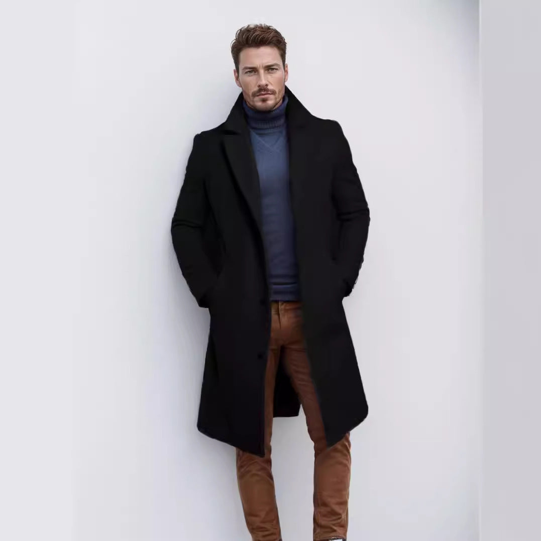Herren eleganter Wollmantel mit klassischem Revers und praktischen Taschen Aliams