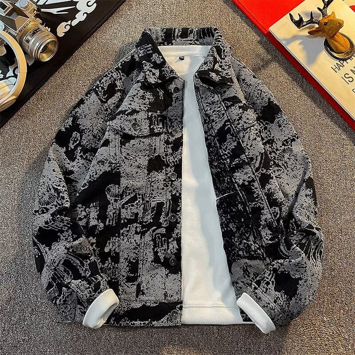 Herren Denimjacke mit kreativem Allover-Print Aliams