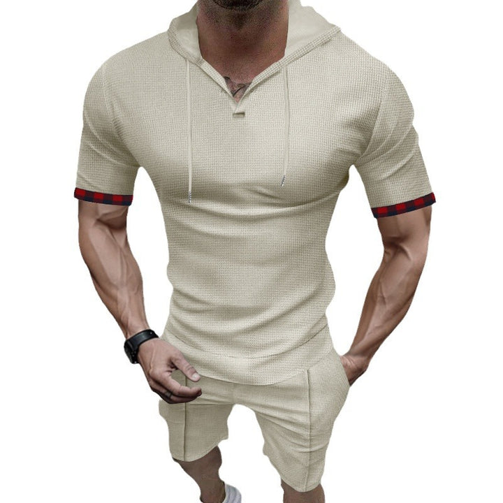 Herren Sportliches Kurzarm-Hemd mit Kapuze und kontrastierenden Farben Aliams