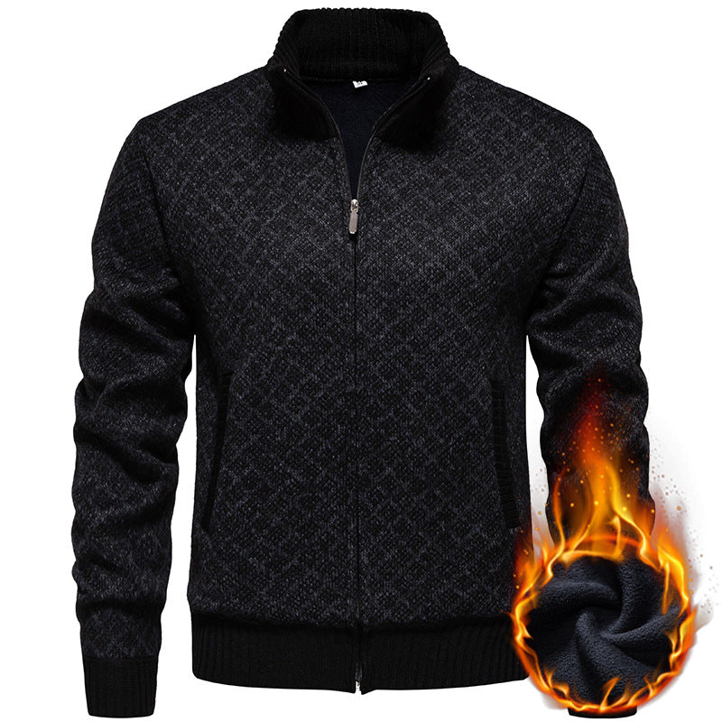 Herren Strickjacke mit modernem Zipper und feinem Karomuster Aliams