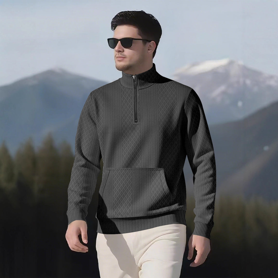 Herren sportlicher Fleece-Pullover mit hohem Kragen und Reißverschluss Aliams